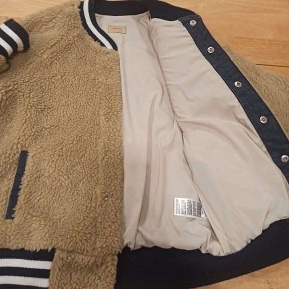 MOTHER Beige Teddy Letterman Snap women's Bomber Jacket in More Than a Feeling - Picture 14 of 16